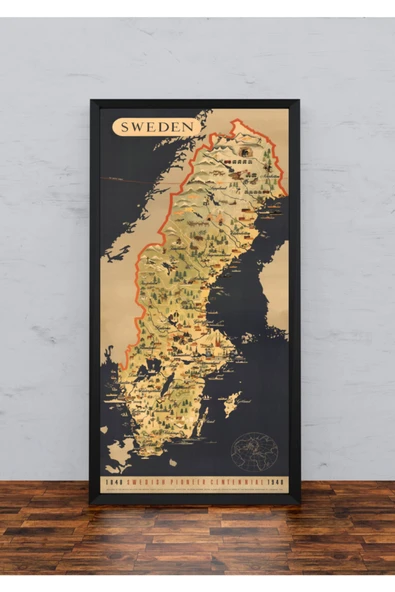 Pegziz Isveç 1848 Haritası Sanatsal Duvar Dekorasyon Poster 40x100cm. ürün görseli 1