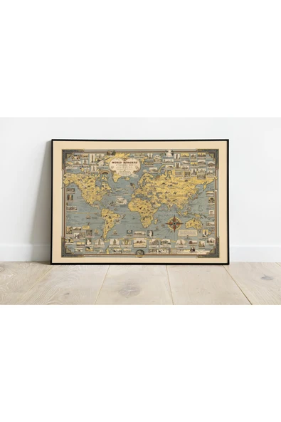 Pegziz Dünya Harikaları Haritası Sanatsal Duvar Dekorasyon Poster 60x90cm. ürün görseli 1