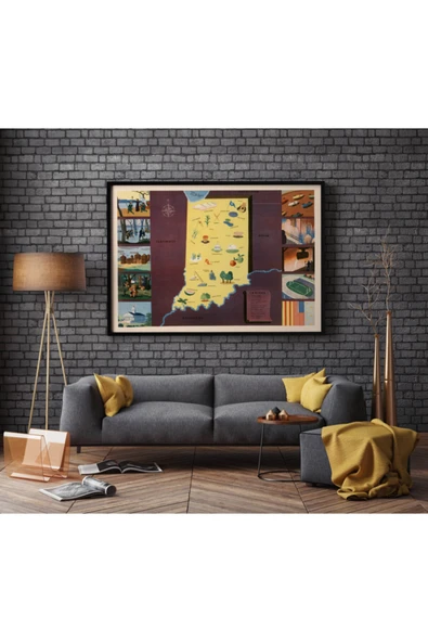 Pegziz Amerika Indiana Eyaleti Eski Haritası Sanatsal Duvar Dekorasyon Poster 60x90cm. ürün görseli 1
