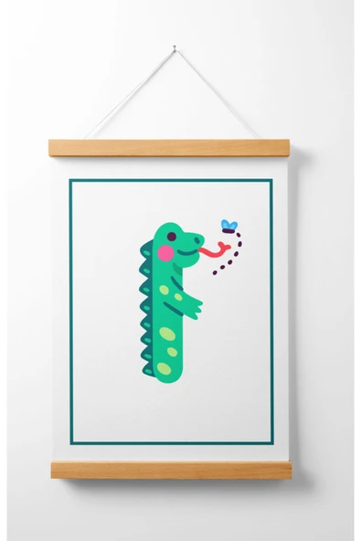 Pegziz Çocuk Odası Ahşap Askılı Hayvan Figürlü I Harfi Baskılı Kanvas Duvar Dekorasyonu 40x50cm. ürün görseli 1