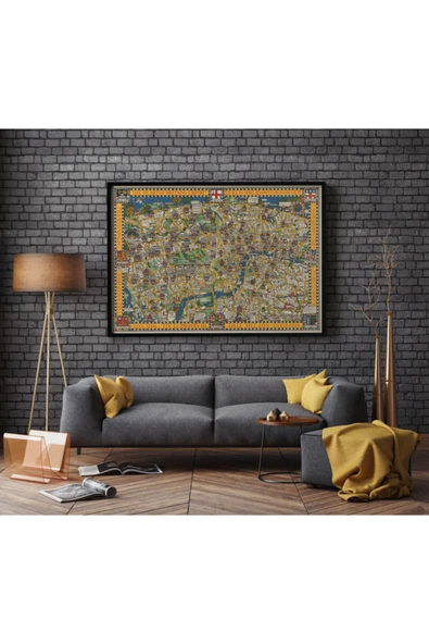 Pegziz Ingiltere Londra Eski Şehir Planı Haritası Sanatsal Duvar Dekorasyon Poster 60x90cm. ürün görseli 1