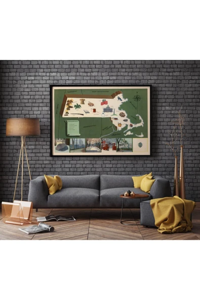 Pegziz Amerika Massachusetts Eyaleti Eski Haritası Sanatsal Duvar Dekorasyon Poster 60x90cm. ürün görseli 1