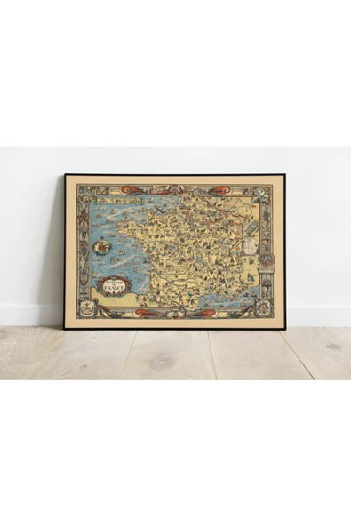 Pegziz Fransa 1936 Haritası Sanatsal Duvar Dekorasyon Poster 60x90cm. ürün görseli 1