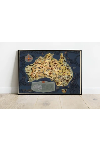 Pegziz Avustralya Haritası Sanatsal Duvar Dekorasyon Poster 60x90cm. ürün görseli 1