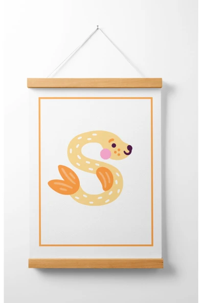 Pegziz Çocuk Odası Ahşap Askılı Hayvan Figürlü S Harfi Baskılı Kanvas Duvar Dekorasyonu 40x50cm. ürün görseli 1