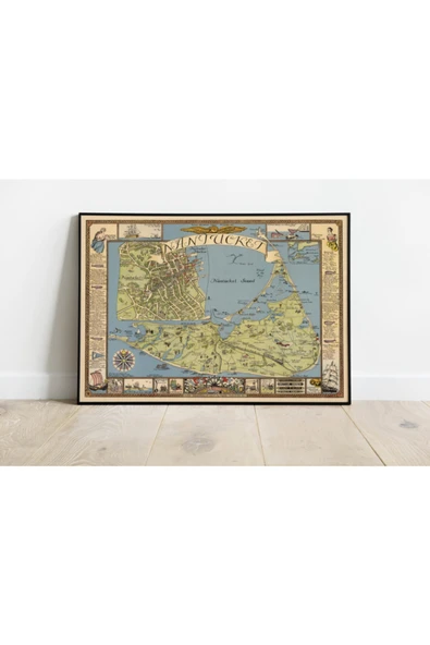 Pegziz Nantucket Adası 1946 Haritası Sanatsal Duvar Dekorasyon Poster 60x90cm. ürün görseli 1