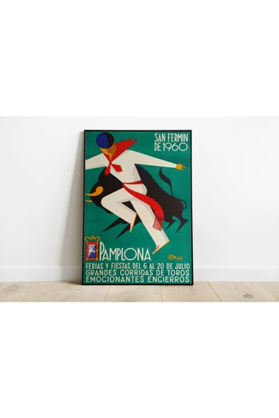 Pegziz Ispanya, Pamplona San Fermin Festivali Reklam Afişi Sanatsal Duvar Dekorasyon Poster 60x90cm. ürün görseli 1