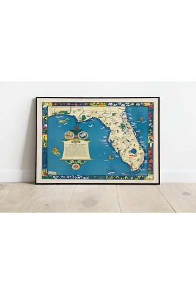 Pegziz Florida Eyalet Haritası Sanatsal Duvar Dekorasyon Poster 60x90cm. ürün görseli 1