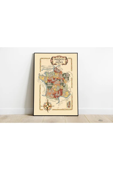 Pegziz Fransa Haritası Sanatsal Duvar Dekorasyon Poster 60x90cm. ürün görseli 1