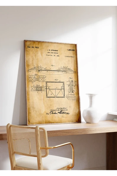 Pegziz Dekoratif Sanatsal California Golden Gate Köprüsü Patent Posteri ürün görseli 1