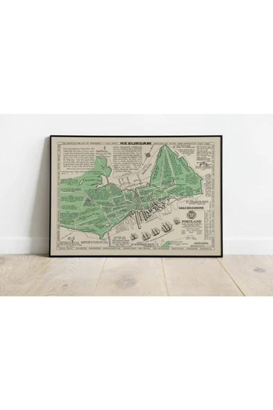 Pegziz Portland Şehir Planı Haritası Sanatsal Duvar Dekorasyon Poster 60x90cm. ürün görseli 1