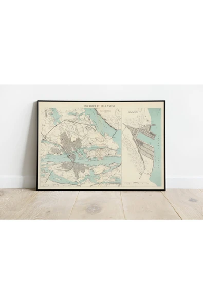 Pegziz Isveç Stockholm Eski Haritası Sanatsal Duvar Dekorasyon Poster 60x90cm. ürün görseli 1