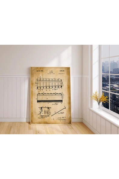 Pegziz Dekoratif Sanatsal Müzik Aleti Ksilofon Patent Posteri 60x90cm. ürün görseli 1