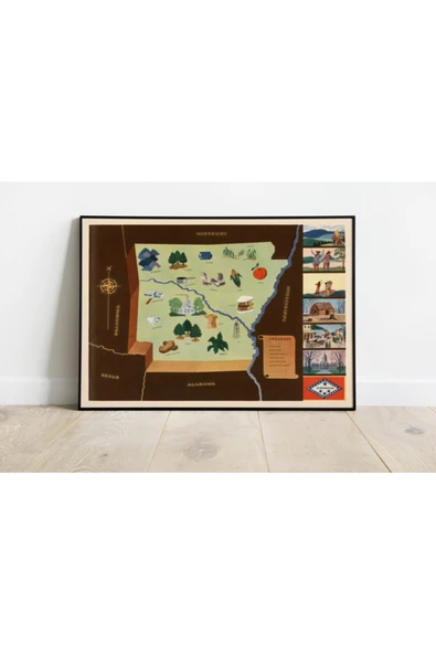 Pegziz Amerika Arkansas Eyaleti Eski Haritası Sanatsal Duvar Dekorasyon Poster 60x90cm. ürün görseli 1