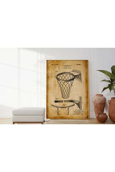 Pegziz Dekoratif Sanatsal Basketbol Potası Patent Posteri 50x70cm. ürün görseli 1
