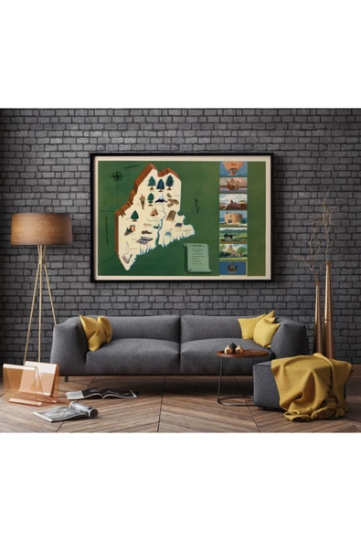 Pegziz Amerika Maine Eyaleti Eski Haritası Sanatsal Duvar Dekorasyon Poster 60x90cm. ürün görseli 1