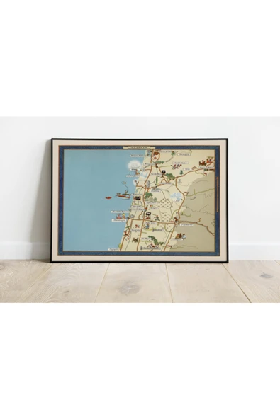 Pegziz Israil Natanya Haritası Sanatsal Duvar Dekorasyon Poster 60x90cm. ürün görseli 1