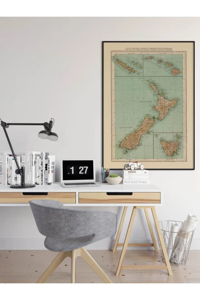 Pegziz Yeni Zelanda 1929 Dekoratif Harita Posteri 60x90cm. ürün görseli 1