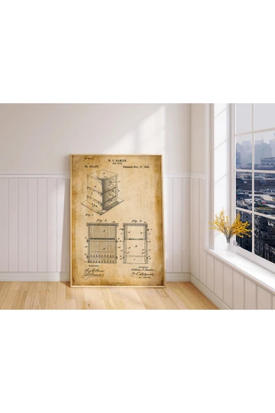 Pegziz Dekoratif Sanatsal Arı Kovanı Patent Posteri 60x90cm. ürün görseli 1
