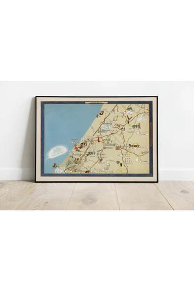 Pegziz Israil Aşkelon Haritası Sanatsal Duvar Dekorasyon Poster 60x90cm. ürün görseli 1