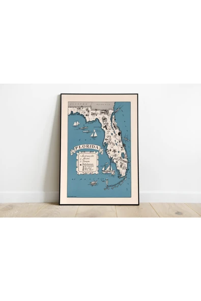 Pegziz Florida Haritası Sanatsal Duvar Dekorasyon Poster 60x90cm. ürün görseli 1