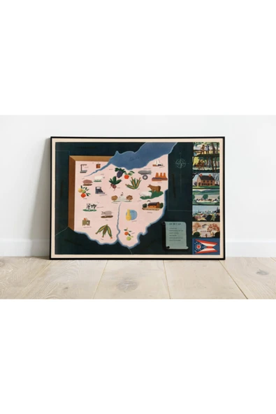 Pegziz Amerika Ohio Eyaleti Eski Haritası Sanatsal Duvar Dekorasyon Poster 60x90cm. ürün görseli 1