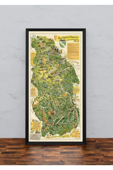 Pegziz Almanya Rheinland Haritası Sanatsal Duvar Dekorasyon Poster 40x100cm. ürün görseli 1