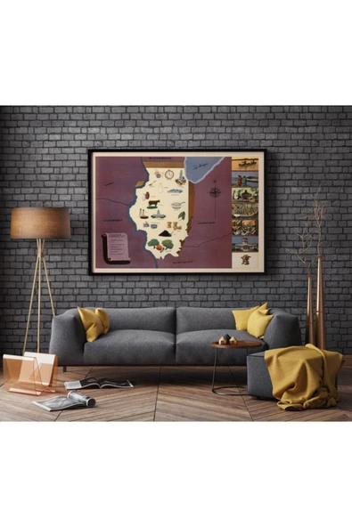 Pegziz Amerika Illinois Eyaleti Eski Haritası Sanatsal Duvar Dekorasyon Poster 60x90cm. ürün görseli 1
