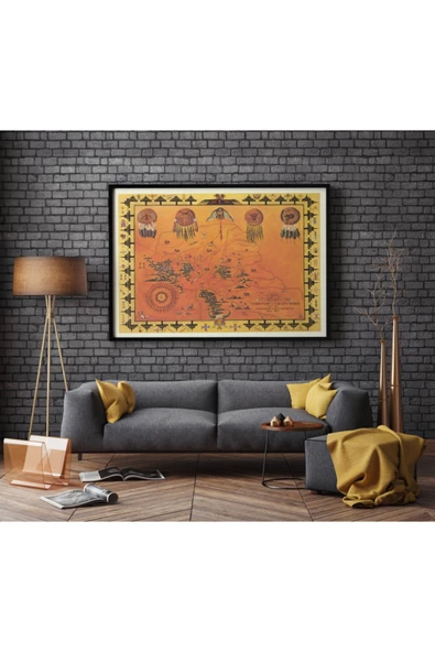 Pegziz Amerikan Yerlileri Haritası Sanatsal Duvar Dekorasyon Poster 60x90cm. ürün görseli 1