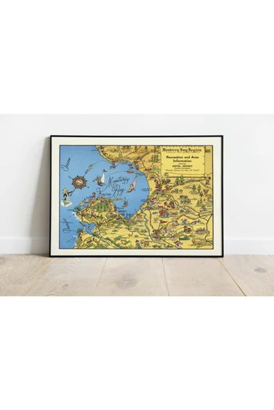 Pegziz Kaliforniya Monterey Körfezi Haritası Sanatsal Duvar Dekorasyon Poster 60x90cm. ürün görseli 1
