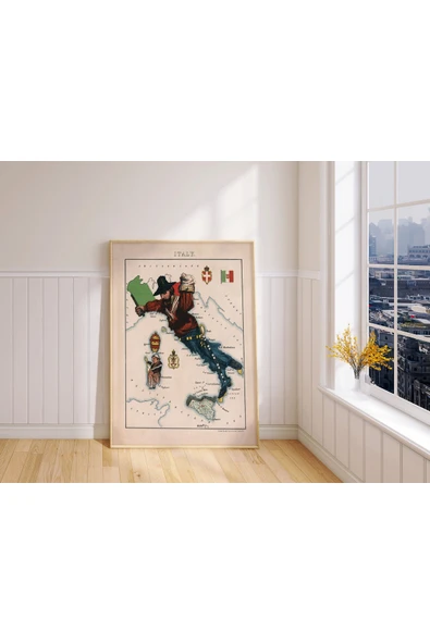 Pegziz 19.yy Italya Haritası Duvar Dekorasyon Posteri 60x90cm. ürün görseli 1