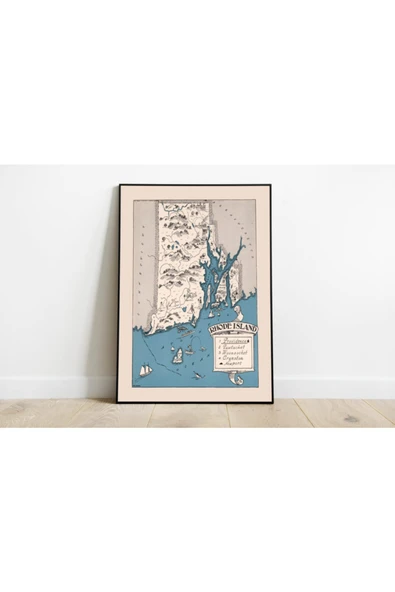 Pegziz Amerika Rhode Adası Eyaleti Haritası Sanatsal Duvar Dekorasyon Poster 60x90cm. ürün görseli 1