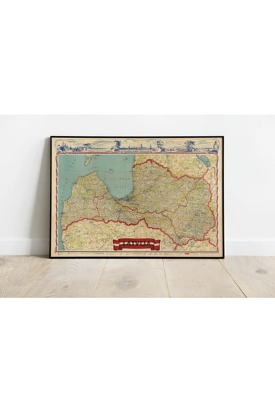 Pegziz Letonya 1950 Haritası Sanatsal Duvar Dekorasyon Poster 60x90cm. ürün görseli 1