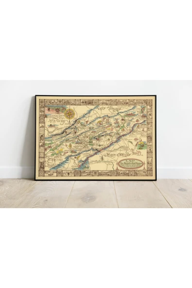 Pegziz Amerika Apalaş Dağları Bölgesi Haritası Sanatsal Duvar Dekorasyon Poster 60x90cm. ürün görseli 1