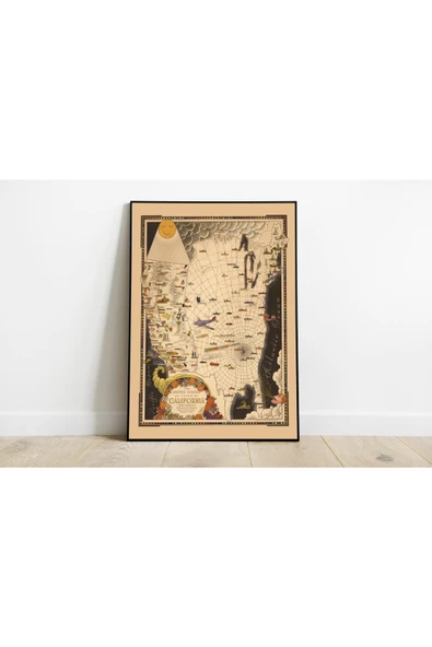 Pegziz Kaliforniya Gözünden Amerika Haritası Sanatsal Duvar Dekorasyon Poster 60x90cm. ürün görseli 1