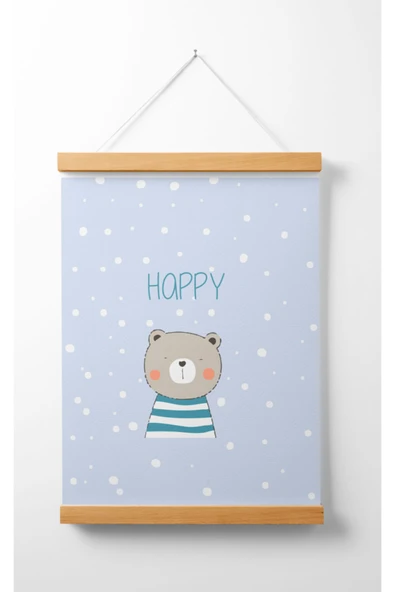 Pegziz Çocuk Odası Ahşap Askılı Ayıcık Baskılı Kanvas Duvar Dekorasyonu 40x50cm. ürün görseli 1