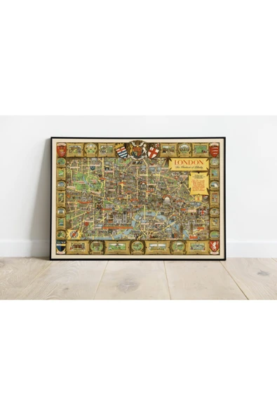 Pegziz Londra Haritası Sanatsal Duvar Dekorasyon Poster 60x90cm. ürün görseli 1