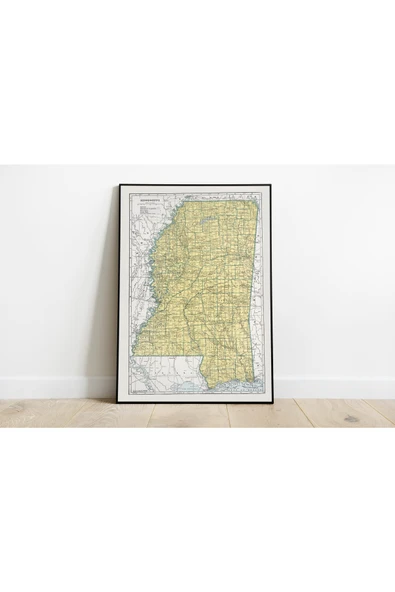 Pegziz Mississippi 1948 Haritası Sanatsal Duvar Dekorasyon Poster 60x90cm. ürün görseli 1