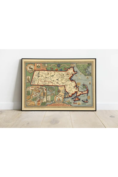 Pegziz Massachusetts 1930 Haritası Sanatsal Duvar Dekorasyon Poster 60x90cm. ürün görseli 1