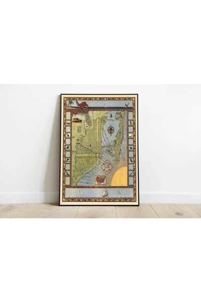 Pegziz Miami Şehir Planı Haritası Sanatsal Duvar Dekorasyon Poster 60x90cm. ürün görseli 1