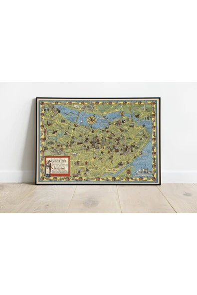 Pegziz Boston Şehir Planı Haritası Sanatsal Duvar Dekorasyon Poster 60x90cm. ürün görseli 1