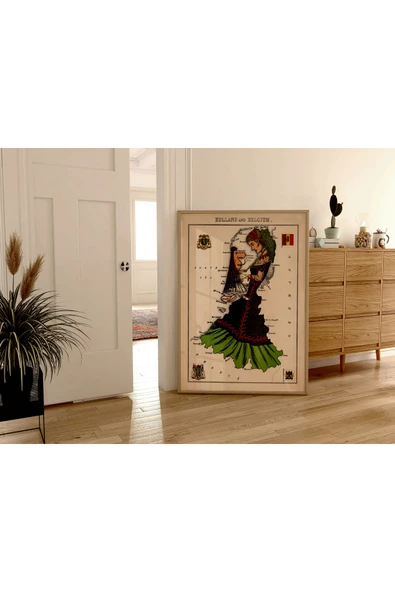 Pegziz Hollanda Ve Belçika Haritası Posteri 60x90cm. ürün görseli 1