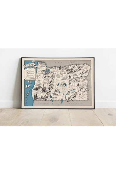 Pegziz Oregon Haritası Sanatsal Duvar Dekorasyon Poster 60x90cm. ürün görseli 1