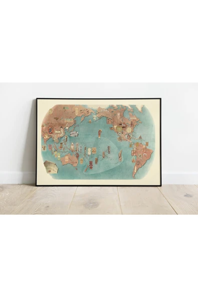 Pegziz Pasifik Bölgesi Kültürel Sanatlar Haritası Vintage Sanatsal Poster 50x70cm. ürün görseli 1
