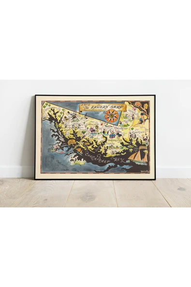 Pegziz Maryland Haritası Sanatsal Duvar Dekorasyon Poster 60x90cm. ürün görseli 1
