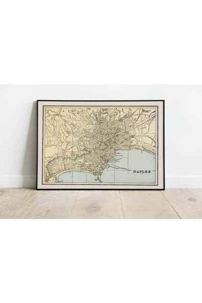 Pegziz Italya Napoli Şehir Planı Haritası Sanatsal Duvar Dekorasyon Poster 60x90cm. ürün görseli 1