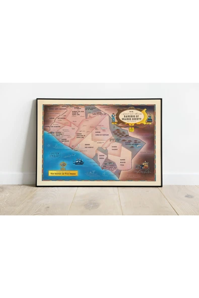 Pegziz Kaliforniya Orange County Haritası Sanatsal Duvar Dekorasyon Poster 60x90cm. ürün görseli 1