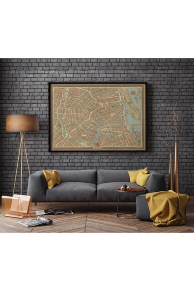 Pegziz Amsterdam Şehir Planı Haritası Sanatsal Duvar Dekorasyon Poster 60x90cm. ürün görseli 1