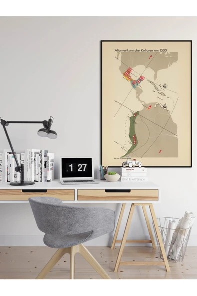 Pegziz Eski Amerikan Kültürleri Haritası Sanatsal Duvar Dekorasyon Poster 60x90cm. ürün görseli 1