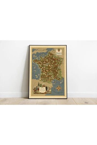 Pegziz France 1960 Haritası Sanatsal Duvar Dekorasyon Poster 60x90cm. ürün görseli 1